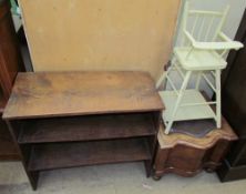 An oak bookcase together with a Victorian mahogany commode and a dolls high chair
