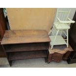 An oak bookcase together with a Victorian mahogany commode and a dolls high chair