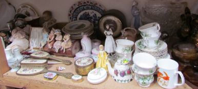 An Armand Marseille doll together with assorted plates, figures, glasswares,