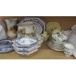 A Crown Staffordshire part tea set, together with another part tea set, blue and white tureens,