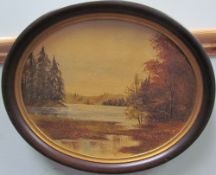 Kate Holland A lake scene Oil on board Signed Together with other pictures and a mirror