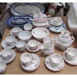 Two Victorian pottery part tea services together with blue and white meat plates etc