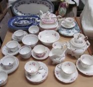 Two Victorian pottery part tea services together with blue and white meat plates etc