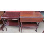 A mahogany two tier table together with mahogany tea trolley