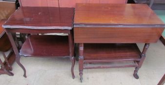 A mahogany two tier table together with mahogany tea trolley