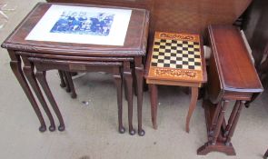 A nest of three tables with Peter Moss-Vernon photograph of the Queen and the Prince of Wales etc