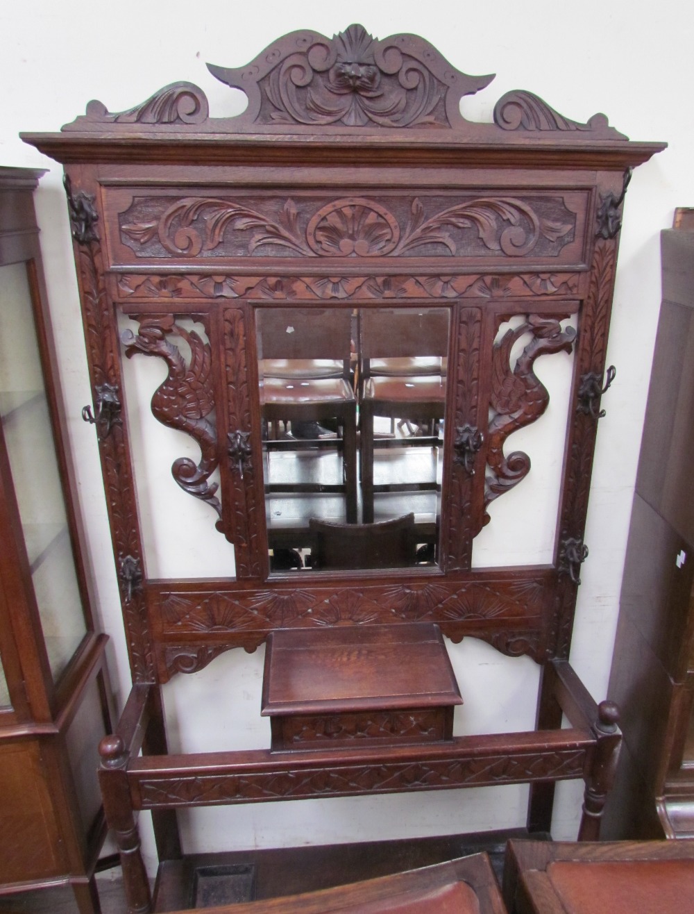 A 19th century oak hall stand,