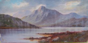 J R Boel Mountain and loch Oil on canvas Signed Together with a floral decorated easel mirror and