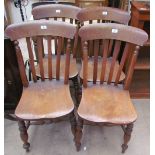 A set of four Victorian slat back chairs together with a stool