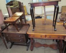 A Victorian mahogany side table together with a walnut side table,
