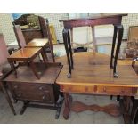 A Victorian mahogany side table together with a walnut side table,