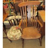 A Victorian walnut nursing chair together with a slat back kitchen chair