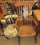 A Victorian walnut nursing chair together with a slat back kitchen chair