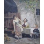 F Roybet A tavern scene Oil on canvas Signed Together with a still life painting