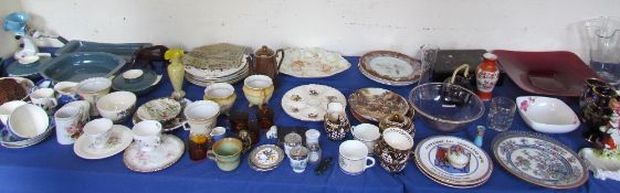 A large lot including an unframed sampler together with assorted part tea and dinner services,