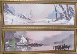 David George Deakins A harbour scene Oil on board Signed Together with another of a winter scene