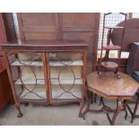 A 20th century mahogany display cabinet together with a rosewood occasional table and a folding