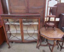 A 20th century mahogany display cabinet together with a rosewood occasional table and a folding