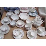 Two Victorian pottery part tea services together with blue and white meat plates etc