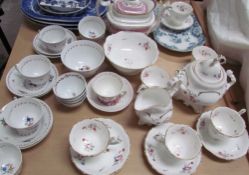 Two Victorian pottery part tea services together with blue and white meat plates etc