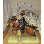 A Beswick Ware huntswoman jumping a fence riding side saddle together with a collection of hunting
