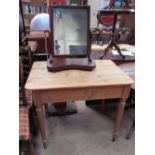 A pine side table together with a Victorian mahogany toilet mirror
