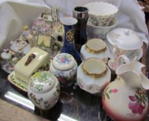 A collection of Coalport cottages together with Masons ginger jars and covers, assorted vases,