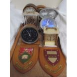 A Comitti mahogany mantle clock together with a Bentima 8-day clock, A Rhythm alarm clock,