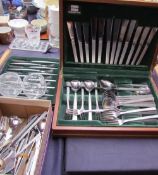 A Viners Studio stainless Steel cased flatware service together with other flatwares and glass