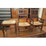 A pair of 19th century style child's chairs with spindle back and rush seats together with a