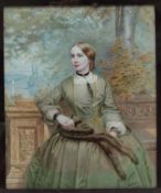 19th Century British School Three quarter length portrait of a lady in a green dress,