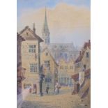 F Wilkinson Street Scene in Strasburg Watercolour Signed Together with two Bill Tew watercolours