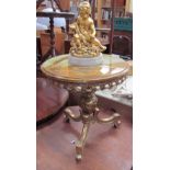 An onyx topped and gilt metal occasional table together with a gilt cherub table lamp