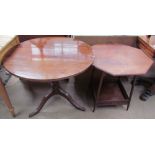 A 19th century mahogany tripod table together with an Edwardian hexagonal topped occasional table