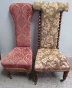 A Victorian Rosewood prie dieu chair together with a Victorian nursing chair