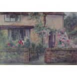 E E Anthony A cottage garden Watercolour Signed Together with a collection of watercolours,