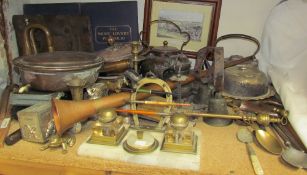 A horse racing related desk standish together with assorted electroplated wares,