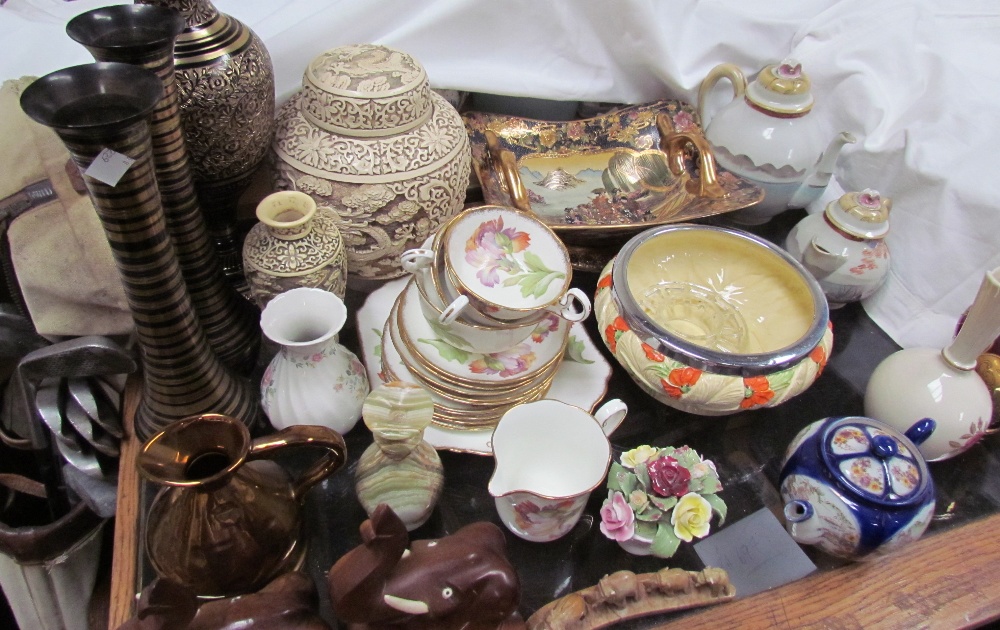 A Japanese porcelain teapot and cream jug together with a Japanese twin handled pedestal dish, - Image 2 of 3