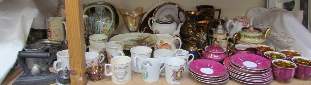 Babycham glasses together with copper lustre jugs, stein, part tera sets, teapots,