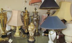 A pair of Japanese satsuma pottery table lamps together with a large quantity of table lamps