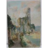 Joseph Edward Hennah A ruined castle viewed through the trees Oil on board Signed 34.5 x 44.