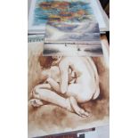 S Stretton Nude Study Watercolour Together with other watercolours and a collection of unframed