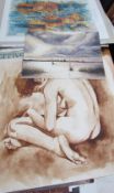 S Stretton Nude Study Watercolour Together with other watercolours and a collection of unframed