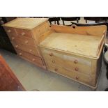 A pine chest of drawers together with a pine washstand