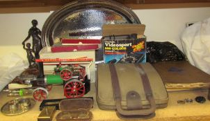 A Mamod steam engine together with epns, a dress, AA book, Coronation book,