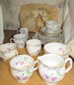 A Royal Albert floral decorated part tea service together with a pottery dish