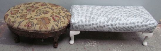 A Liberty Victorian style foot stool with tapestry upholstery together with another stool