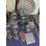 Assorted pewter including charger, lidded jug,