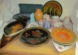 A collection of Poole pottery Aegean pattern plates together with Poole pottery vases, cruet,