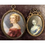 Mansard Head and shoulders portrait of a lady An oval miniature Signed Together with another